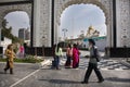 Indian people and foreign travelers travel at Sri Bangla Sahib Gurudwara or Sikh gurdwara temple worship in New Delhi, India Royalty Free Stock Photo