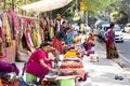 Indian people and foreign travelers travel and shopping at at Janpath and Tibetan Market and Dilli Haat Bazaar in New Delhi, India