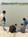 Indian people getting ready for fishing