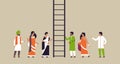 Indian people group climbing career ladder new job opportunities successful business strategy concept flat horizontal