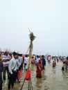 Indian people performing Chhath Pooja in Patna Bihar at Ganga Ghat Royalty Free Stock Photo
