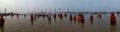 Indian people performing Chhath Pooja in Patna Bihar at Ganga Ghat Royalty Free Stock Photo