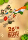 Indian people saluting flag of India with pride on Happy Republic Day