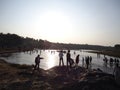 Indian picnic spot at water lake near Mahabaleshwar Maharashtra India