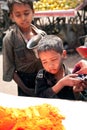 Indian poor children and Color full colors of holi