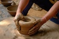 Indian potter hands at work, Shilpagram, Udaipur, Rajasthan, India Royalty Free Stock Photo