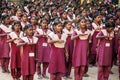 Indian Public school, children in school uniforms greeting new day