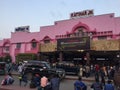 Indian Railway Ã°Å¸Å¡Æ station Ã°Å¸Å¡â° looks beautiful in pink colour in bihar rear in a different angle  view Royalty Free Stock Photo