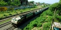 indian railway train crossing over bridge around forest area in India aug 2019 Royalty Free Stock Photo