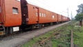 Indian railway train`s coach in yard.