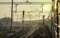 Indian railway train,view from window at dawn,Tamil Nadu,India