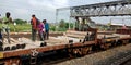 indian railway worker on the job for loading goods in train in India aug 2019 Royalty Free Stock Photo