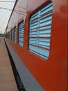 Indian railways IRCTC red colour train in lockdown shut down tracks trains rail transportation transport travel Royalty Free Stock Photo