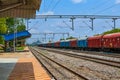 Indian Railways Station With Train, Platform, Overbridge & Nature.07 Royalty Free Stock Photo