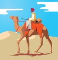 Indian rajasthani man on camel ride in desert Royalty Free Stock Photo