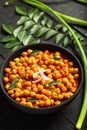 Indian recipe -Homemade spicy chickpea curry-top view
