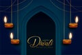 indian religious diwali festival background with hanging diya vector