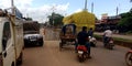 an indian rickshaw rider stuck in traffic jam during transportation in india dec 2019