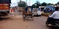 an indian rickshaw rider stuck in traffic jam during transportation in india dec 2019