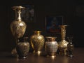 Indian ronze vases on table Royalty Free Stock Photo