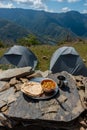 Indian Roti-Sabzi ( Indian bread and vegetable curry) food platter in the outdoors