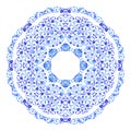 Indian round ornament, kaleidoscopic floral pattern, mandala. Design made in Russian gzhel style and colors. Royalty Free Stock Photo