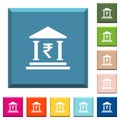 Indian Rupee bank office white icons on edged square buttons