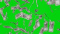 500 Indian Rupee bills falling down. Banknotes isolated on chromakey background. 3d render.