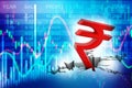 Indian Rupee crisis concept in stock market background. 3d render Royalty Free Stock Photo