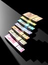 Indian Rupee Currency Note Bundles in Shape of Ladder Stairs with Directional Lighting - 3D Illustration Royalty Free Stock Photo
