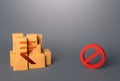 Indian rupee goods boxes and prohibition symbol NO. Ban on import goods. Impossibility of transportation, oversupply. Sanctions Royalty Free Stock Photo