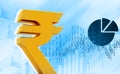 Indian Rupee icon on stock market background