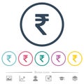 Indian Rupee sign flat color icons in round outlines Royalty Free Stock Photo