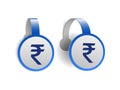 Indian rupee symbol on Blue advertising wobblers.