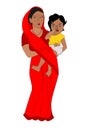 Indian Rural Woman holding her baby boy Vector Illustration.Indain Mother with her child SVG Image.