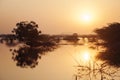 Indian Savanna sunset with the lake Royalty Free Stock Photo