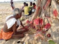 Indian scheduled Tribes man worship in village tribes area