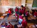 indian school students learning about laptop computer system at classroom in india January 2020