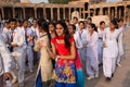 Indian school students standing in the courtyard of Quwwat-Ul-Islam mosque, Qutub Minar, Delhi, India Royalty Free Stock Photo