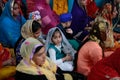 Indian sikh women seen inside their temple during Baisakhi celebration in Mallorca
