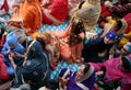 Indian sikh women seen inside their temple during Baisakhi celebration in Mallorca