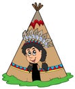 Indian in small tepee Royalty Free Stock Photo