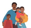 Indian Smiling family portrait. Chinese mother, father, son and little daughter. Vector illustration simple Royalty Free Stock Photo