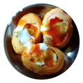 Indian snack of waterballs.Indian snack of pain puri - golgappe. Royalty Free Stock Photo