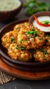 Indian snack perfection Sabudana wada served with a delectable chutney