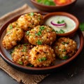 Indian snack perfection Sabudana wada served with a delectable chutney