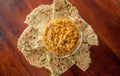 Indian snack, roti bread and vegetarian dal made from lentils or beans. Also food popular in Sri Lanka Royalty Free Stock Photo