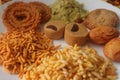 Indian Snacks Plate. Mixed food. Traditional India tasty snacks. Season of festivals. Royalty Free Stock Photo