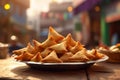 Indian snacks vegetable Samosas a spicy blend of vegetables wrapped in a deep fried triangular pastry parcel, fried Royalty Free Stock Photo