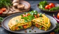 Indian Spiced Masala Omelet filled with fresh vegetable, healthy meal